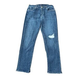 7 For All Mankind Josefina Distressed Button Fly Blue Denim Jeans Women’s Sz 31